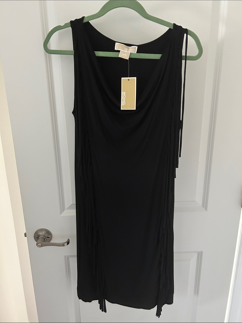 Michael Kors Black One-Shoulder Fringe Jersey Dress